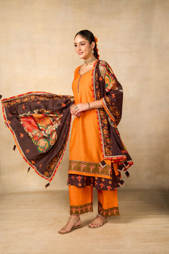 Janaki Jaal mango set of 3 ( kurta + palazzo + dupatta ) | SHOBITAM
