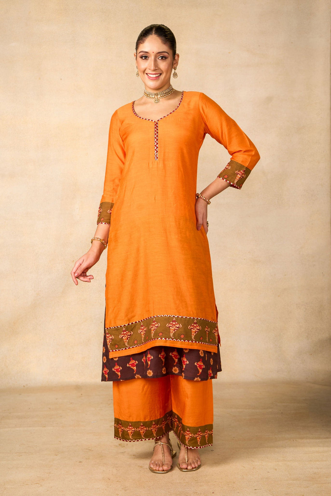 Janaki Jaal mango set of 3 ( kurta + palazzo + dupatta ) | SHOBITAM