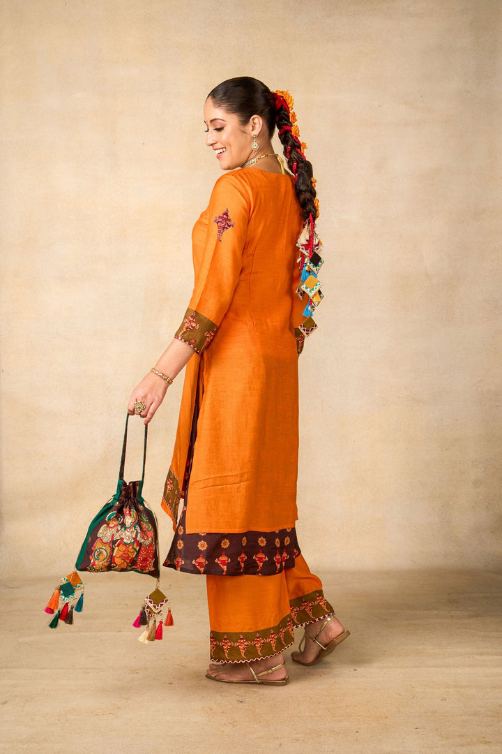 Janaki Jaal mango set of 3 ( kurta + palazzo + dupatta ) | SHOBITAM