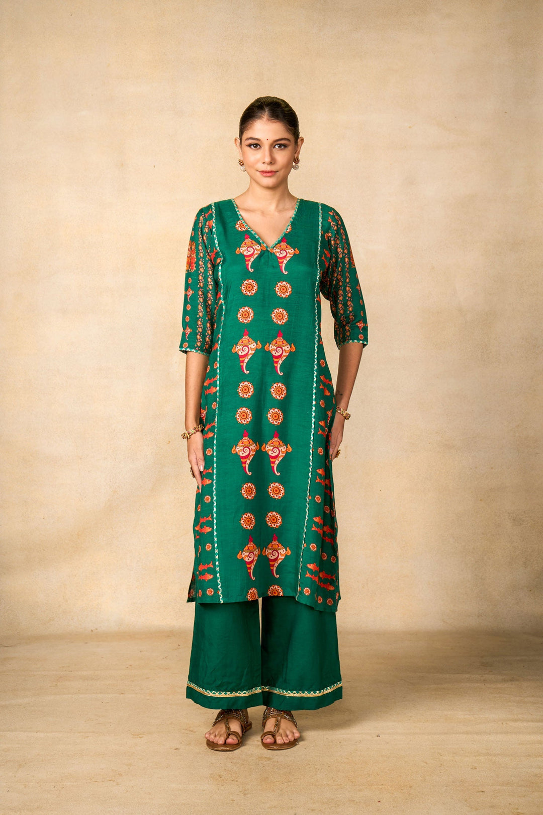 Samudra sutra teal set of 2 ( kurta + palazzo ) | SHOBITAM