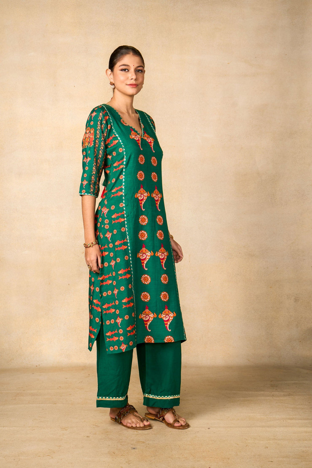 Samudra sutra teal set of 2 ( kurta + palazzo ) | SHOBITAM