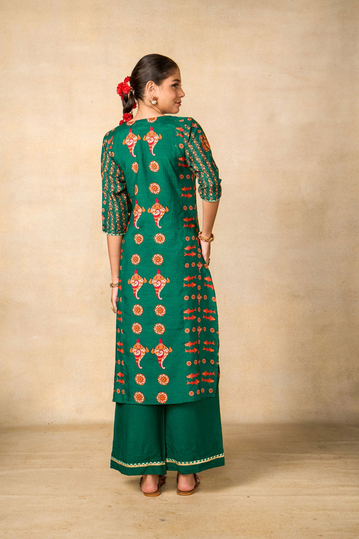 Samudra sutra teal set of 2 ( kurta + palazzo ) | SHOBITAM