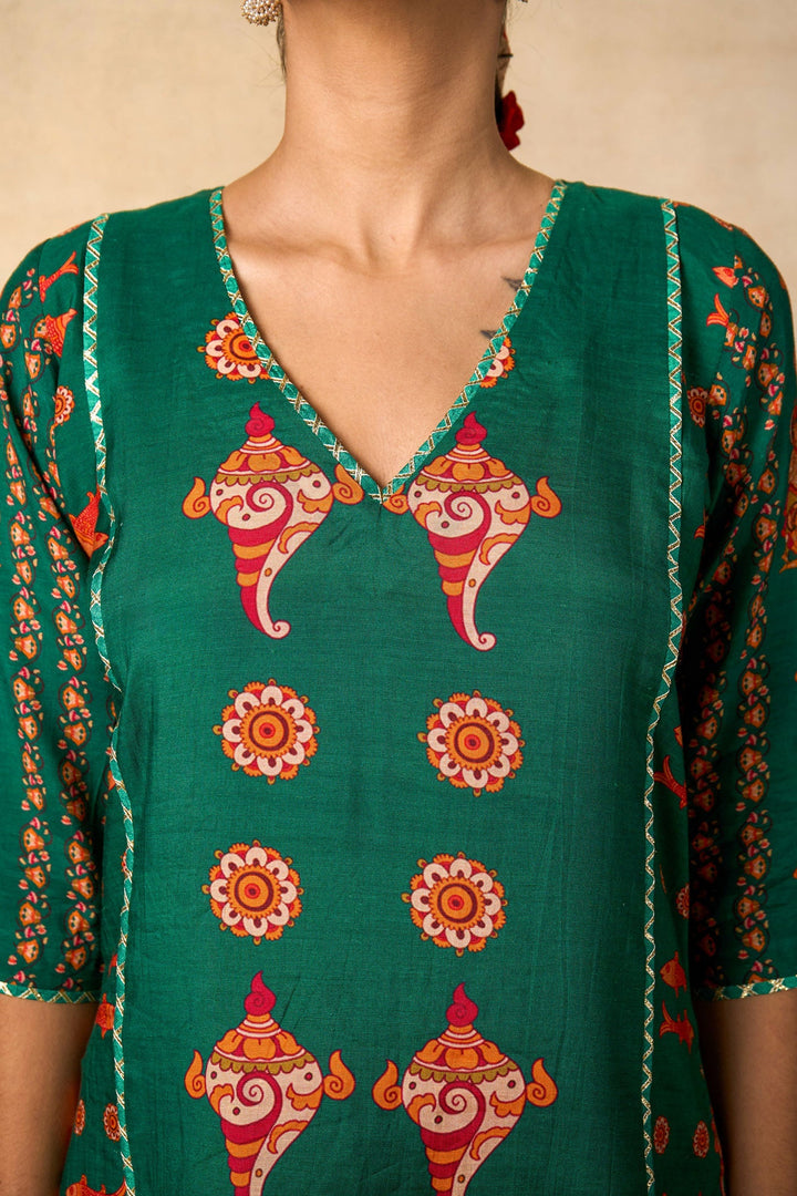 Samudra sutra teal set of 2 ( kurta + palazzo ) | SHOBITAM
