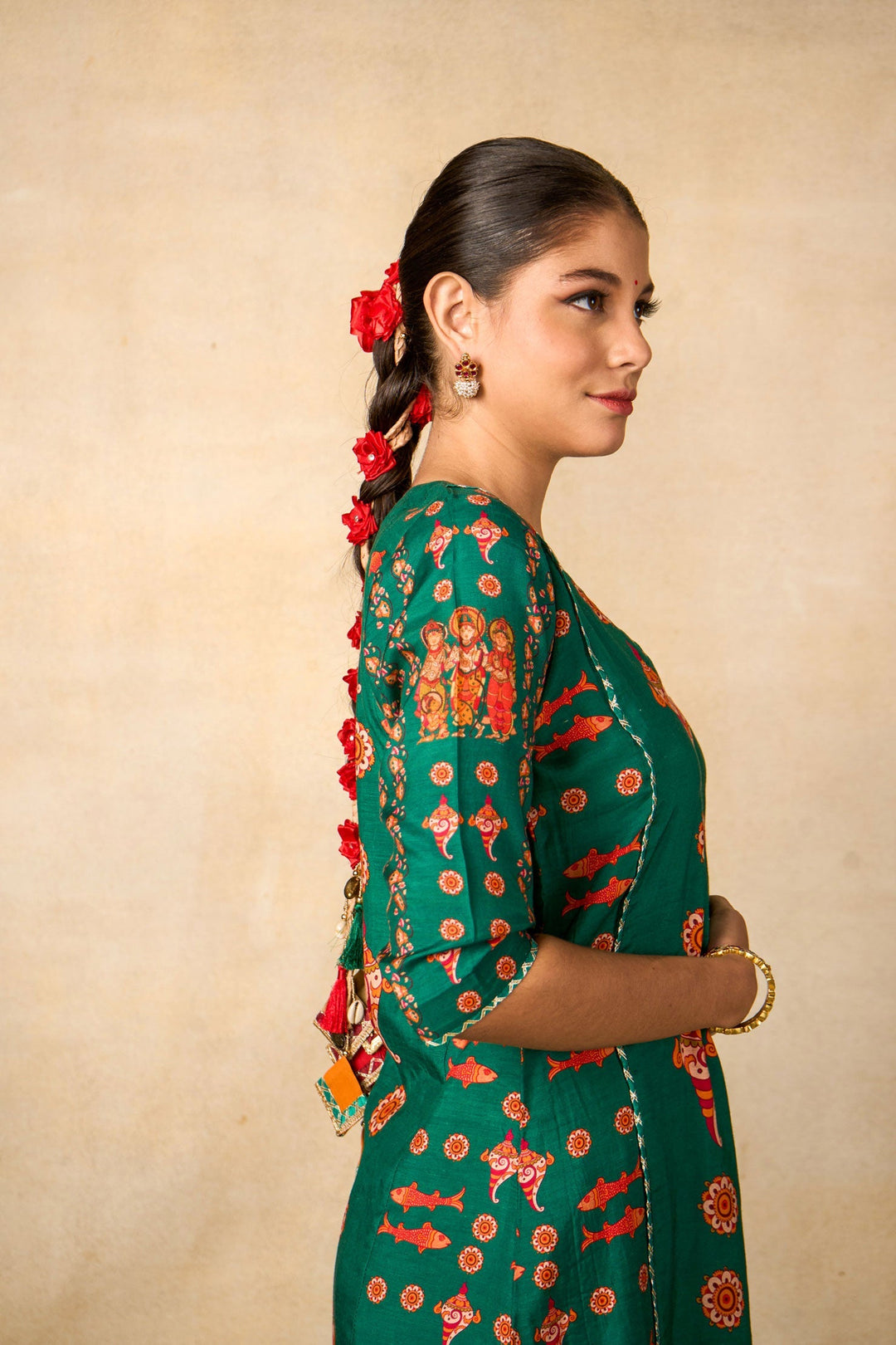 Samudra sutra teal set of 2 ( kurta + palazzo ) | SHOBITAM