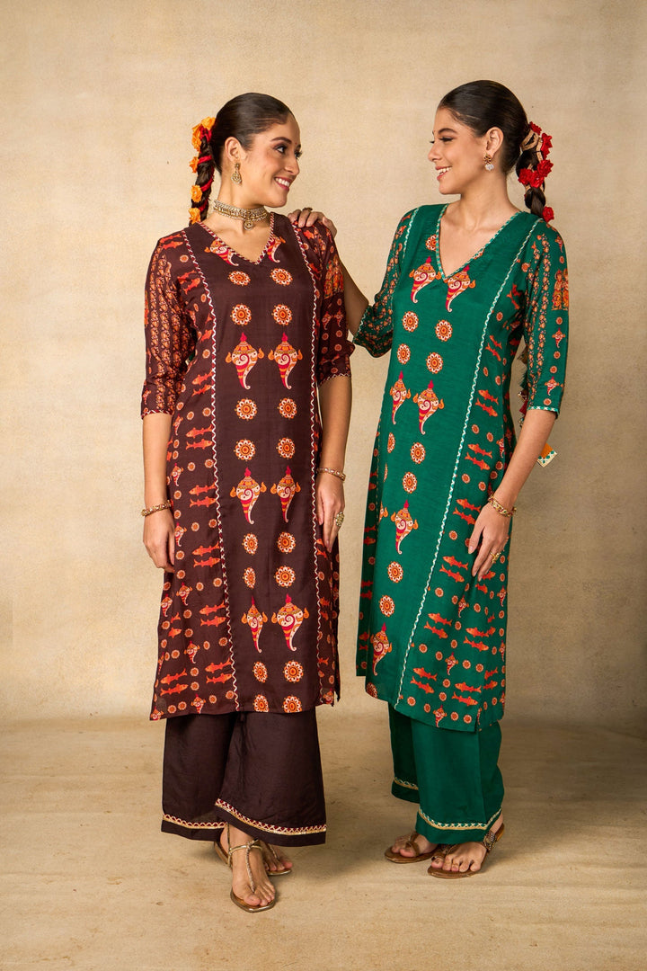 Samudra sutra teal set of 2 ( kurta + palazzo ) | SHOBITAM