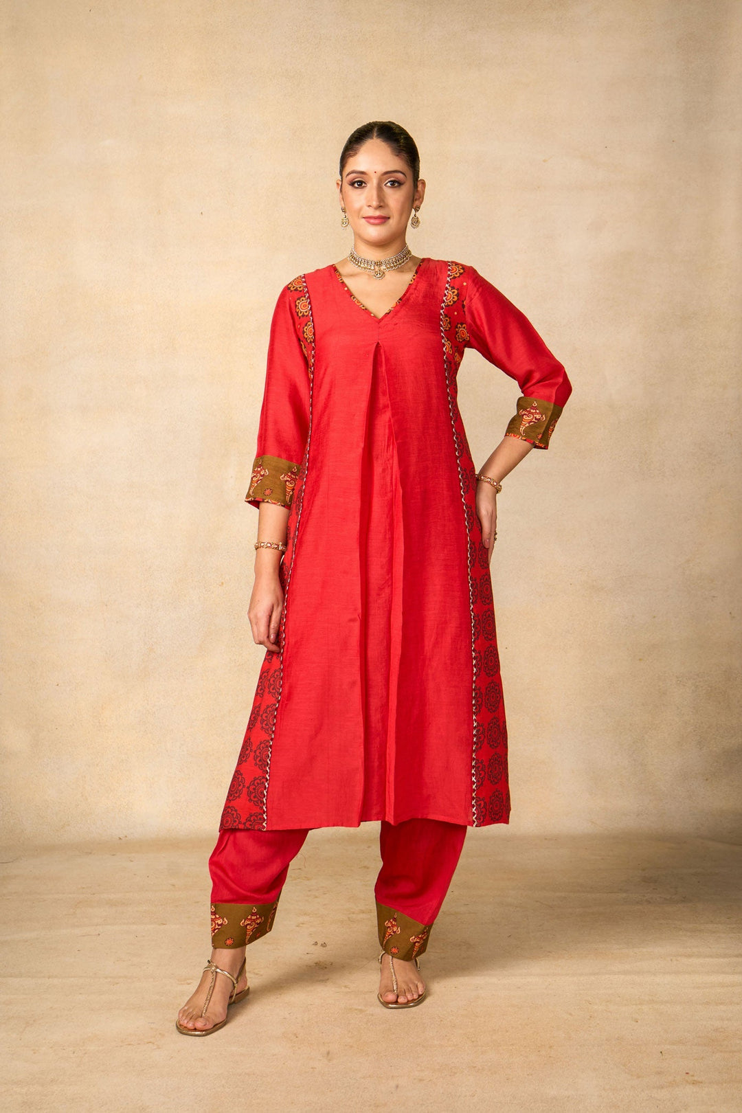 Ayodhya Aabha Red set of 2 ( kurta + salwar ) | SHOBITAM