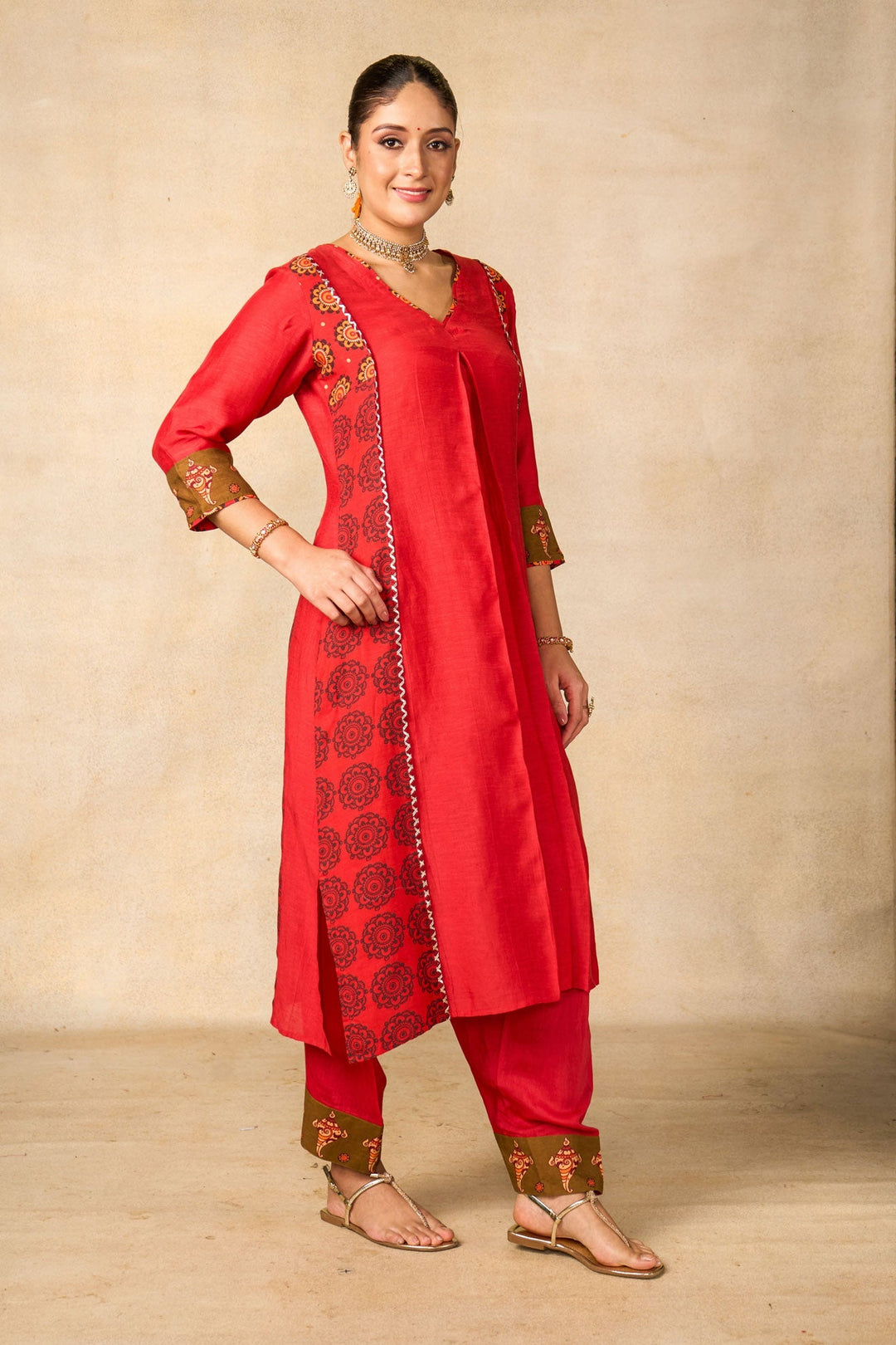 Ayodhya Aabha Red set of 2 ( kurta + salwar ) | SHOBITAM