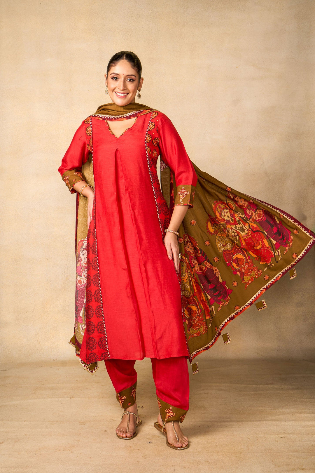 Ayodhya Aabha Red set of 2 ( kurta + salwar ) | SHOBITAM