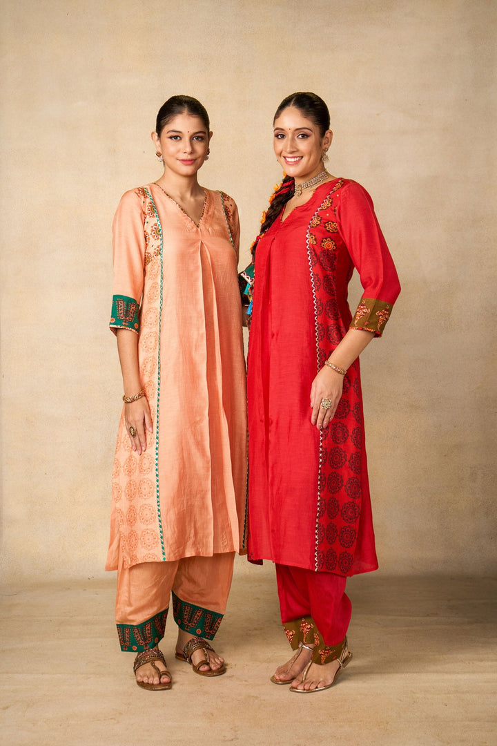 Ayodhya Aabha Red set of 2 ( kurta + salwar ) | SHOBITAM