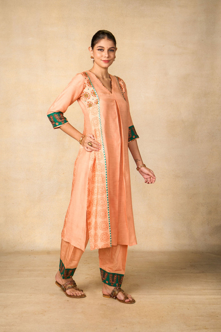 Ayodhya Aabha peach set of 2 ( kurta + salwar ) | SHOBITAM