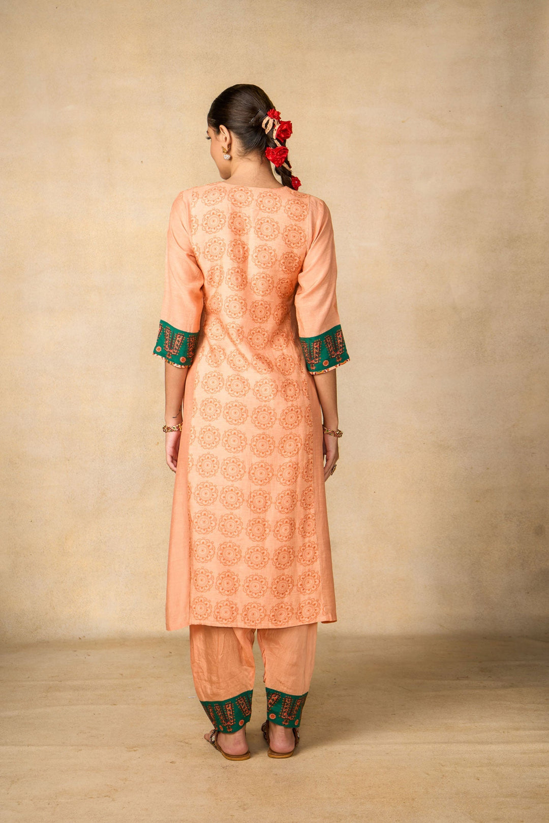 Ayodhya Aabha peach set of 2 ( kurta + salwar ) | SHOBITAM