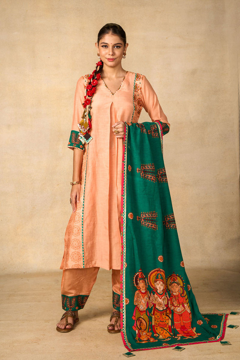 Ayodhya Aabha peach set of 2 ( kurta + salwar ) | SHOBITAM