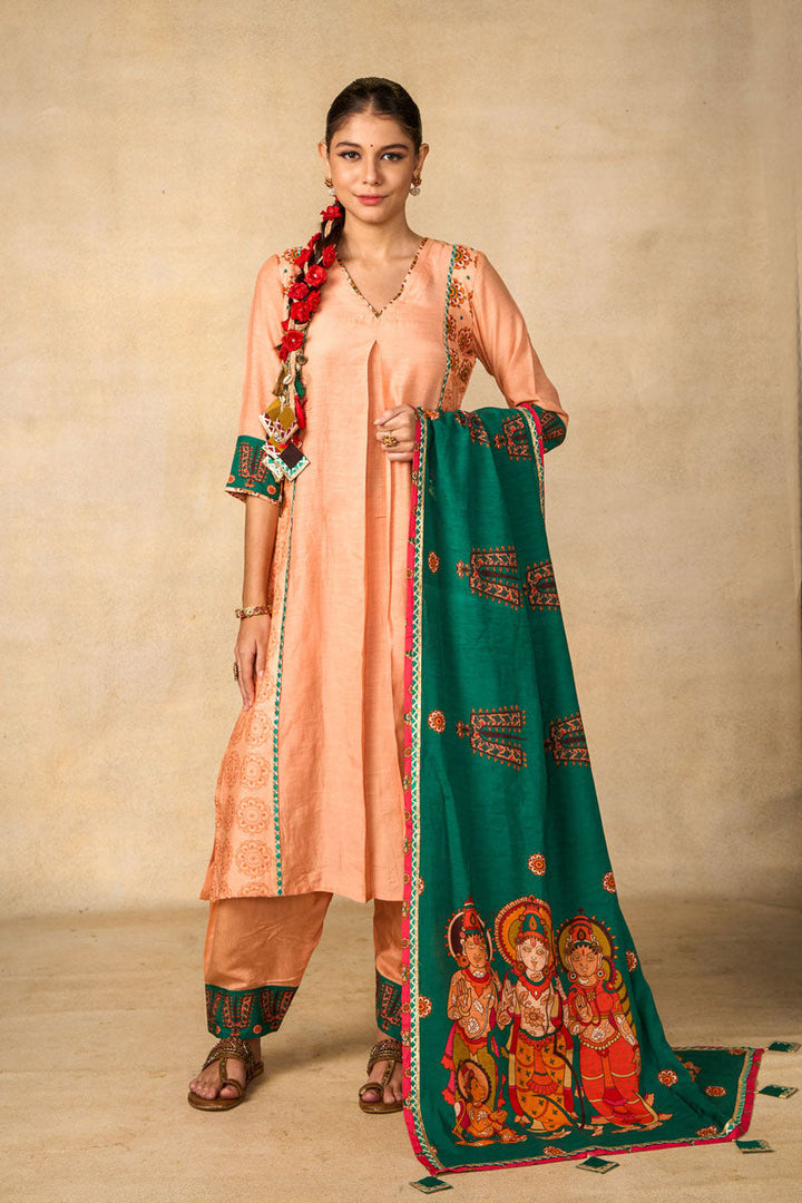 Ayodhya Aabha peach set of 2 ( kurta + salwar ) | SHOBITAM