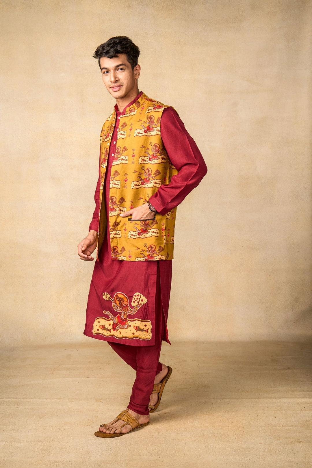 Hanumat Shakti set of 3 (kurta + churidar+ jacket) | SHOBITAM