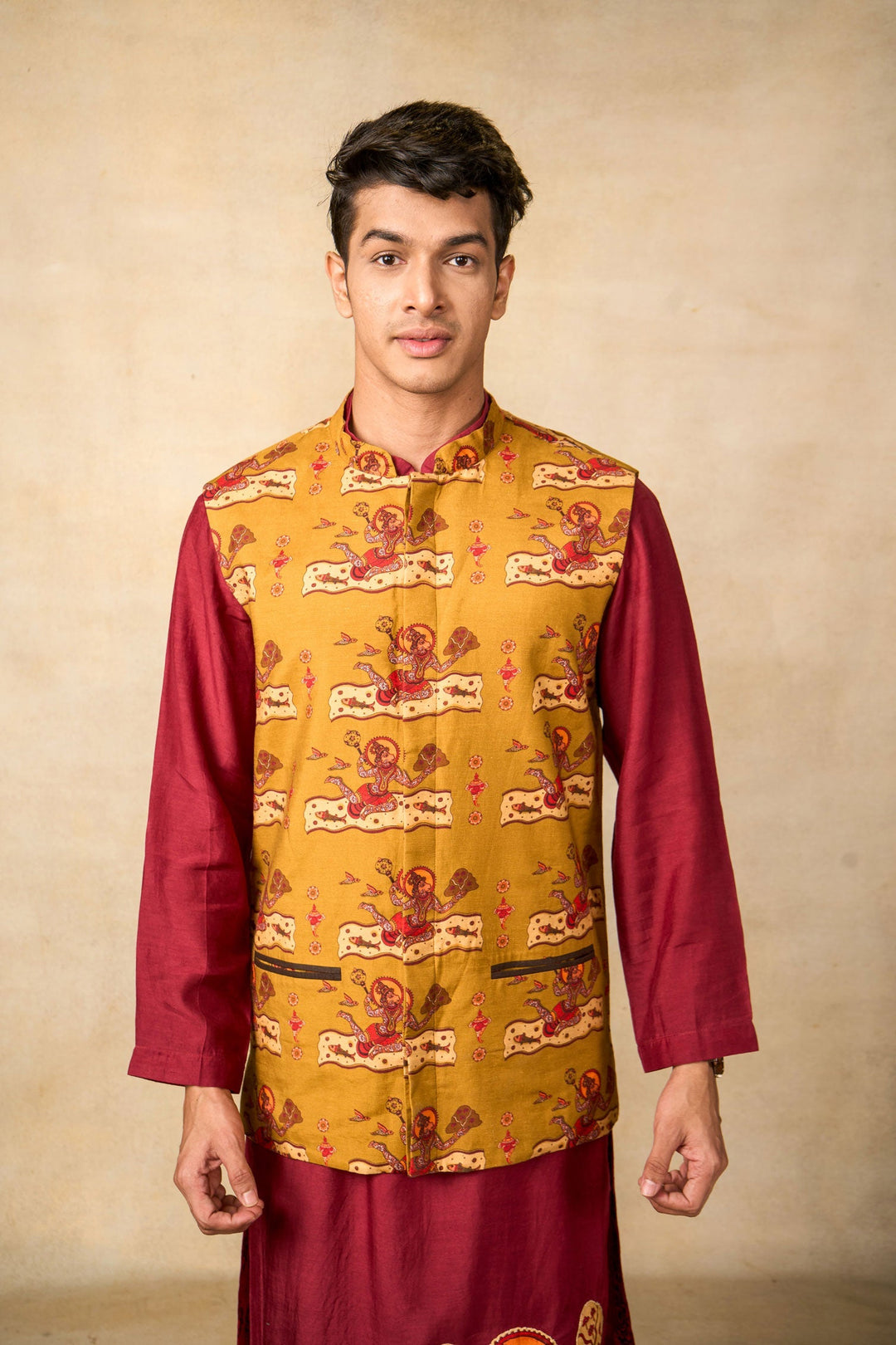 Hanumat Shakti set of 3 (kurta + churidar+ jacket) | SHOBITAM