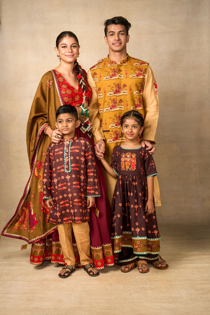 Sita coffee kurta palazzo set (set of 2) | SHOBITAM