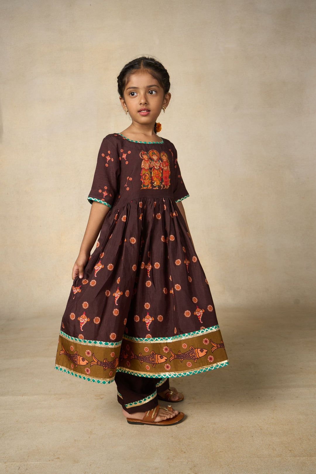 Sita coffee kurta palazzo set (set of 2) | SHOBITAM