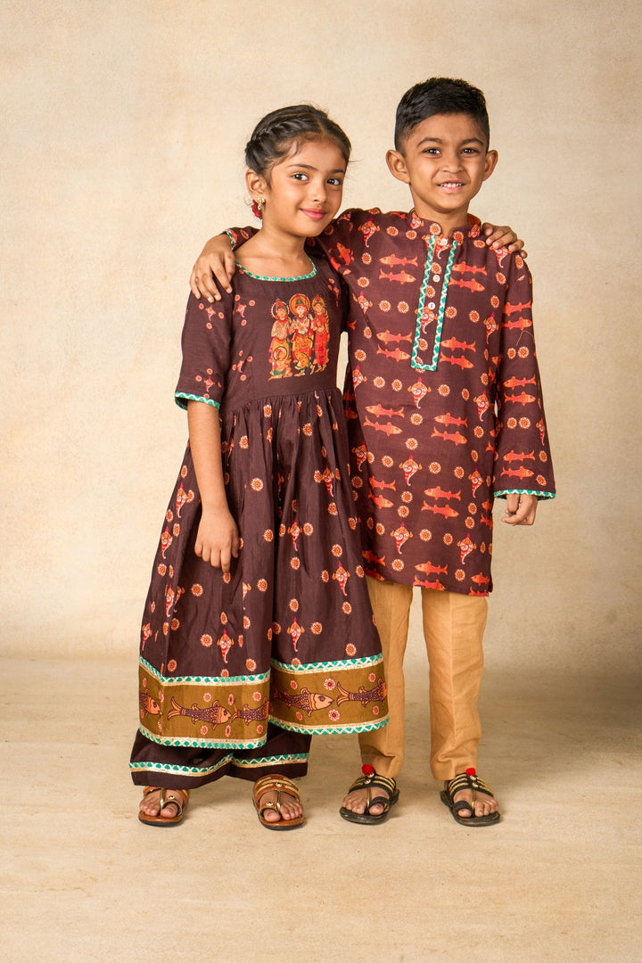 Sita coffee kurta palazzo set (set of 2) | SHOBITAM