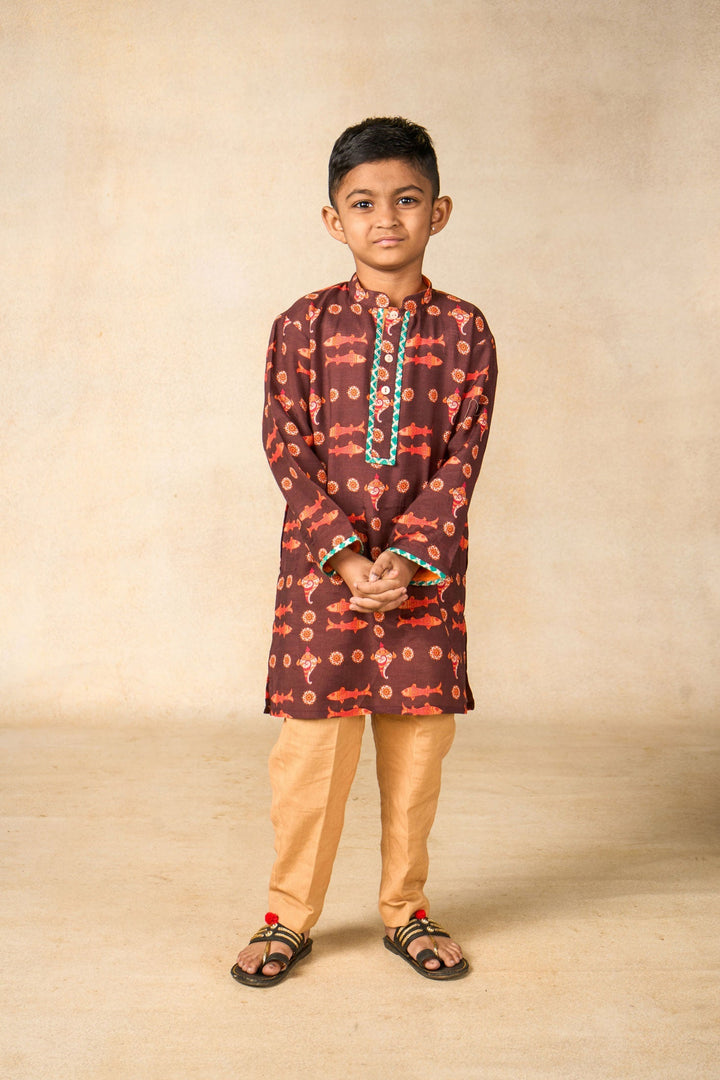 Matsya Mudra coffee kurta + pant | SHOBITAM
