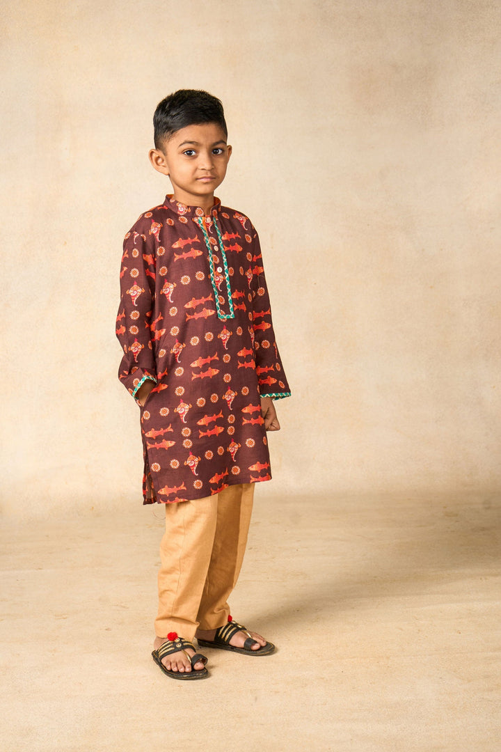 Matsya Mudra coffee kurta + pant | SHOBITAM