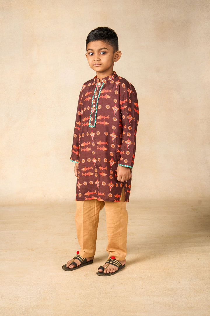 Matsya Mudra coffee kurta + pant | SHOBITAM