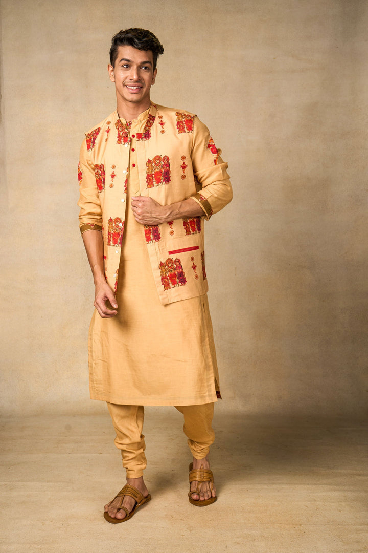 Shankha naad set of 3 (kurta + churidar+jacket ) | SHOBITAM