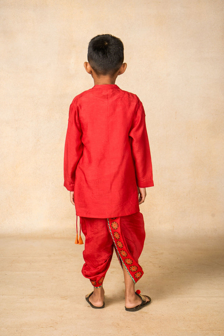 Hanu red kurta + dhoti set ( set of 2) | SHOBITAM