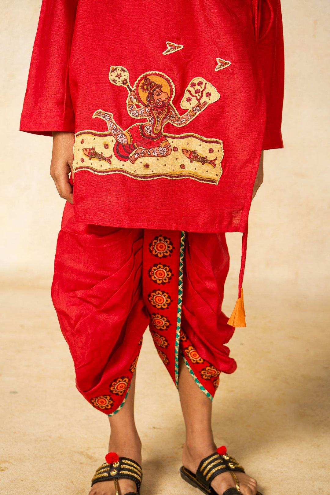Hanu red kurta + dhoti set ( set of 2) | SHOBITAM