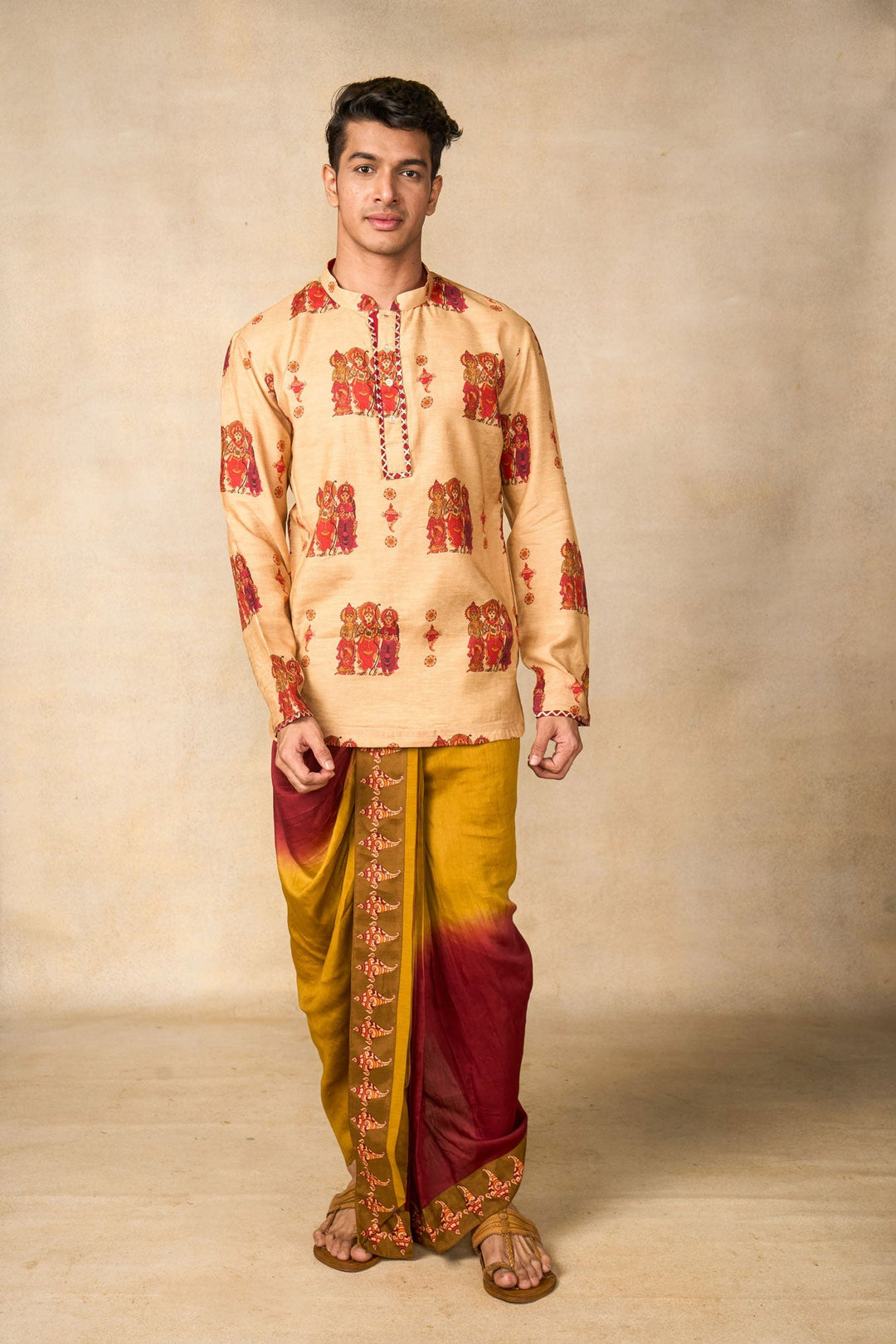 Vajraang dhoti + kurta cream set (set of 2) | SHOBITAM