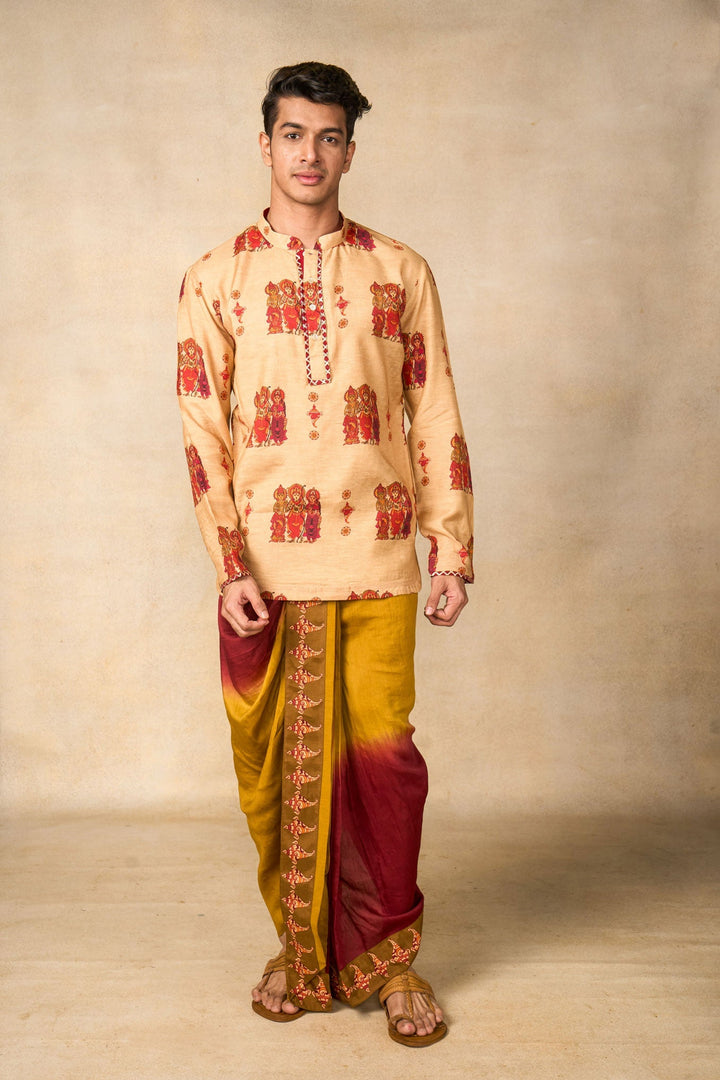 Vajraang dhoti + kurta cream set (set of 2) | SHOBITAM