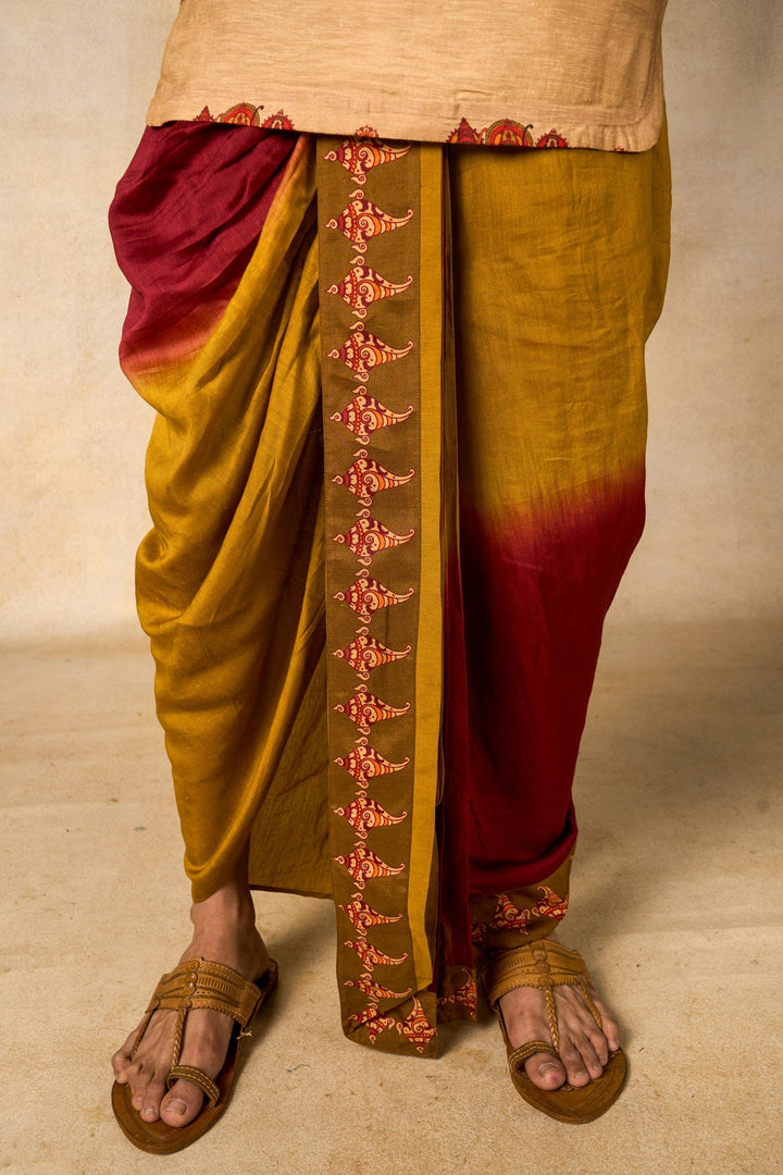 Vajraang dhoti + kurta cream set (set of 2) | SHOBITAM