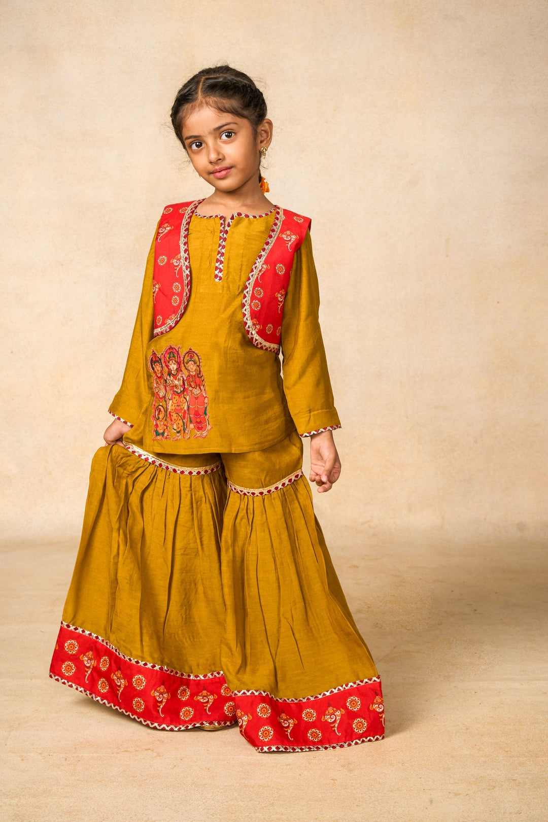 Ram Van olive kurta + Sharara +jacket set (set of 3) |  SHOBITAM