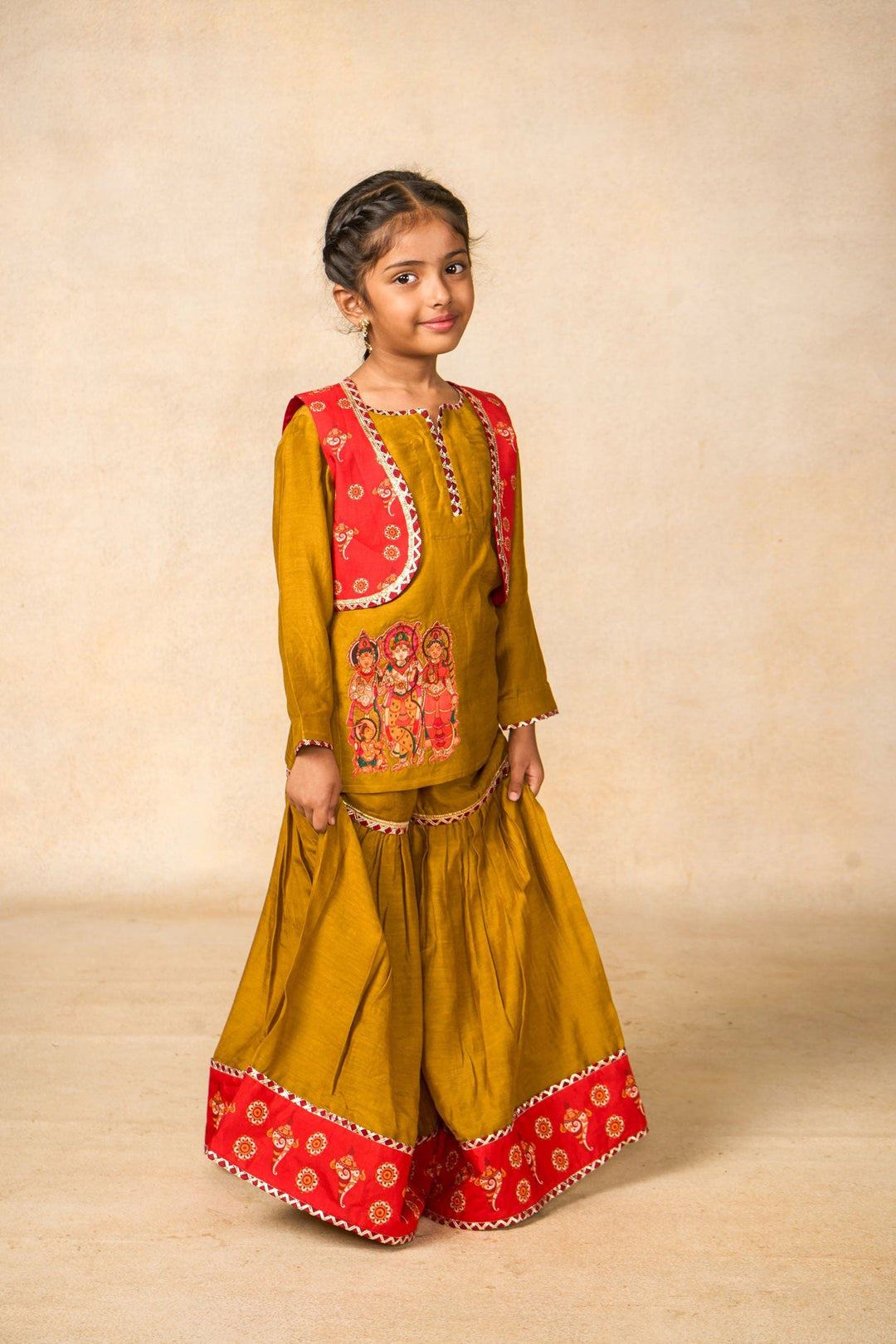 Ram Van olive kurta + Sharara +jacket set (set of 3) |  SHOBITAM