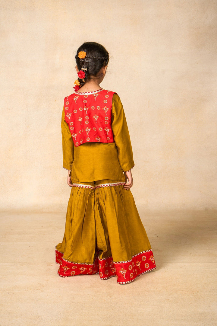 Ram Van olive kurta + Sharara +jacket set (set of 3) |  SHOBITAM