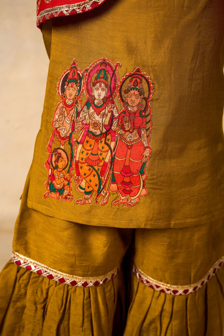 Ram Van olive kurta + Sharara +jacket set (set of 3) |  SHOBITAM