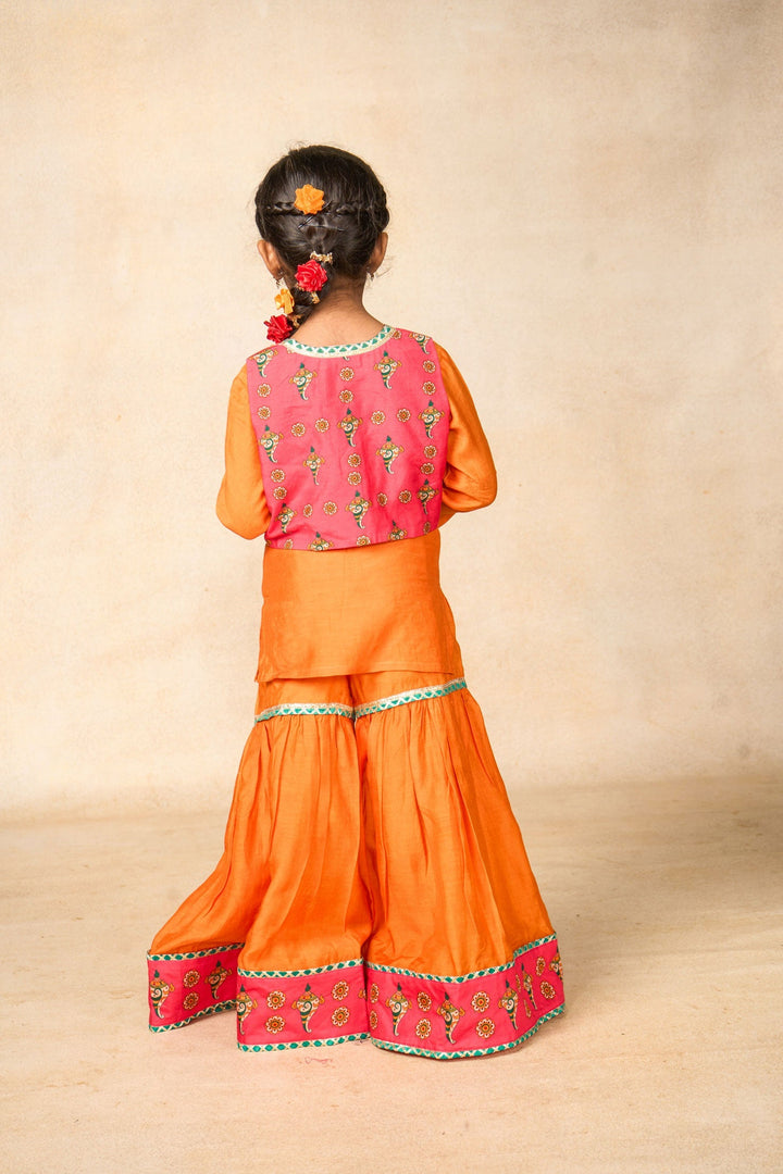 Ram Van mango kurta + Sharara +jacket set (set of 3) | SHOBITAM