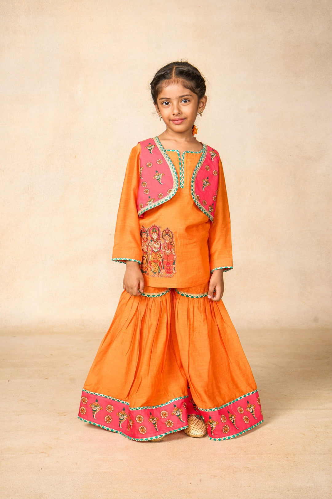 Ram Van mango kurta + Sharara +jacket set (set of 3) | SHOBITAM