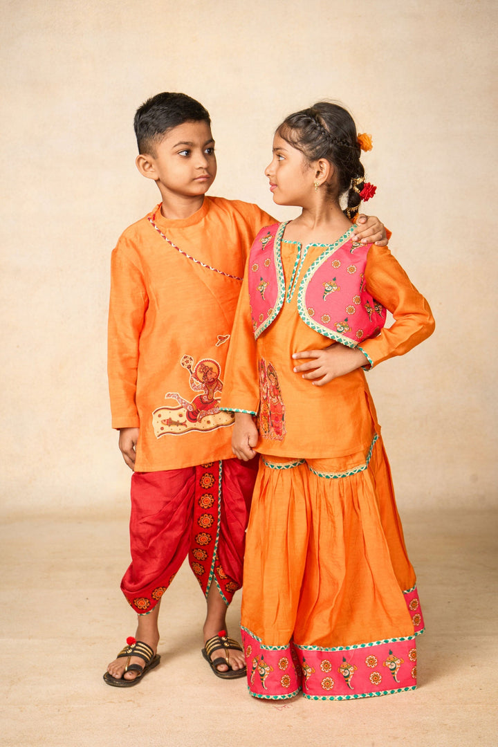 Ram Van mango kurta + Sharara +jacket set (set of 3) | SHOBITAM