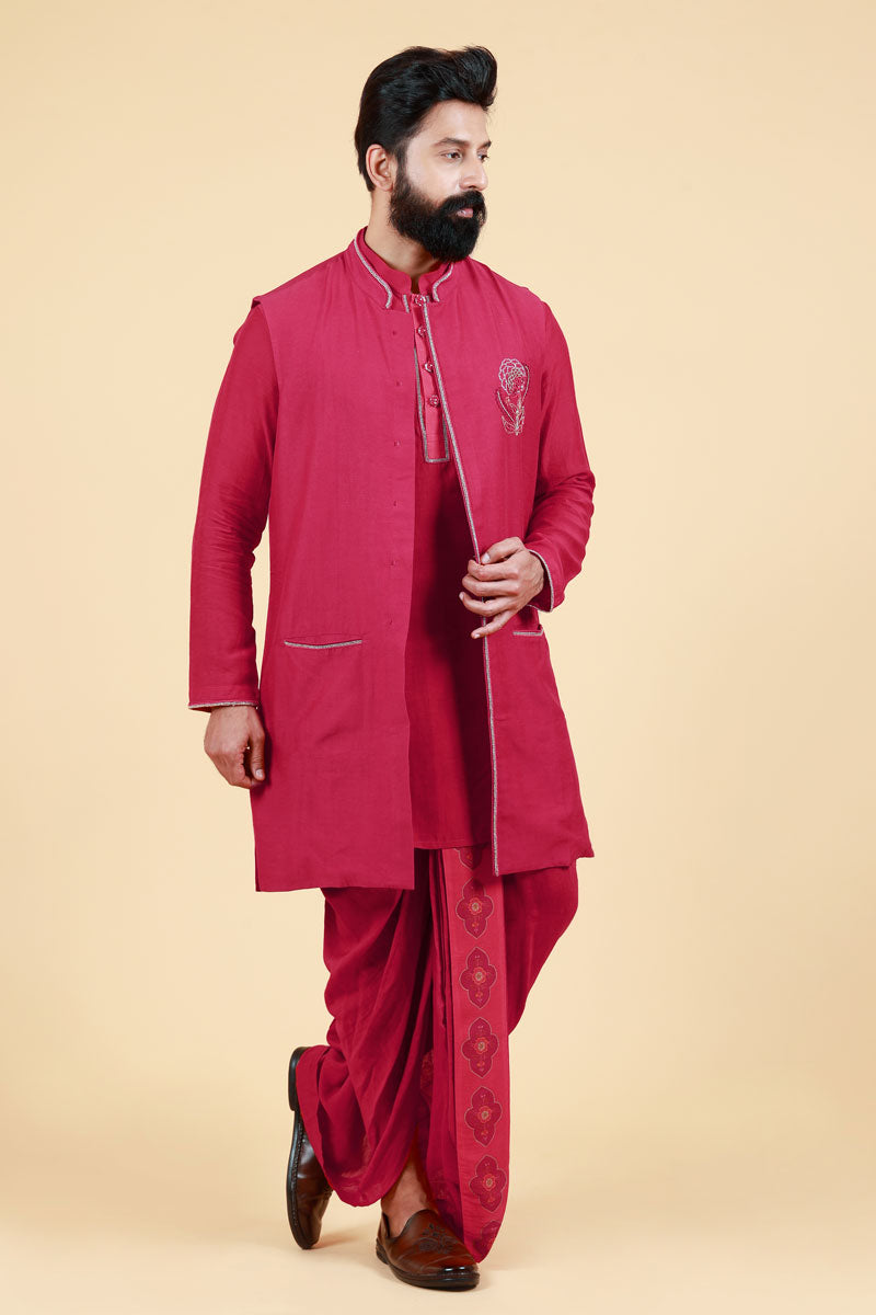 PHOOLKARI MAROON DHOTI | SHOBITAM