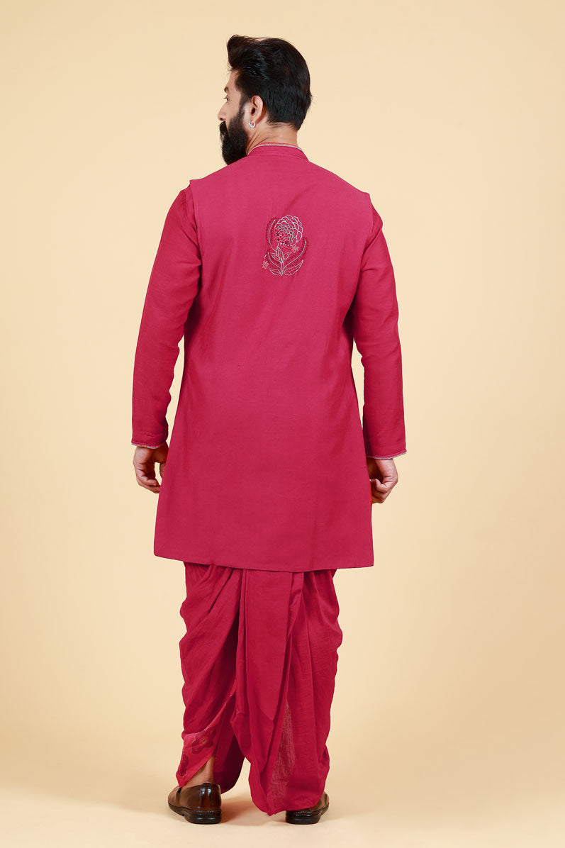 PHOOLKARI MAROON DHOTI | SHOBITAM