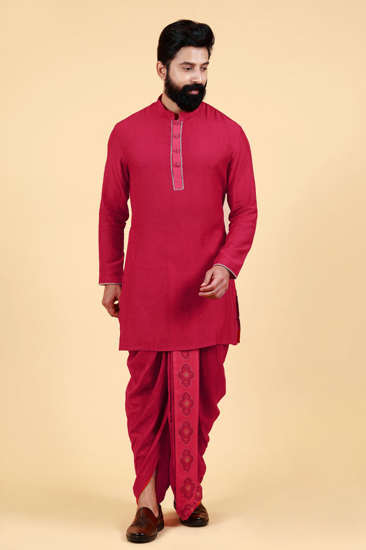 PHOOLKARI MAROON DHOTI | SHOBITAM