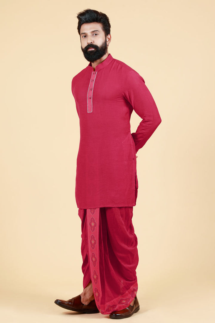 PHOOLKARI MAROON DHOTI | SHOBITAM