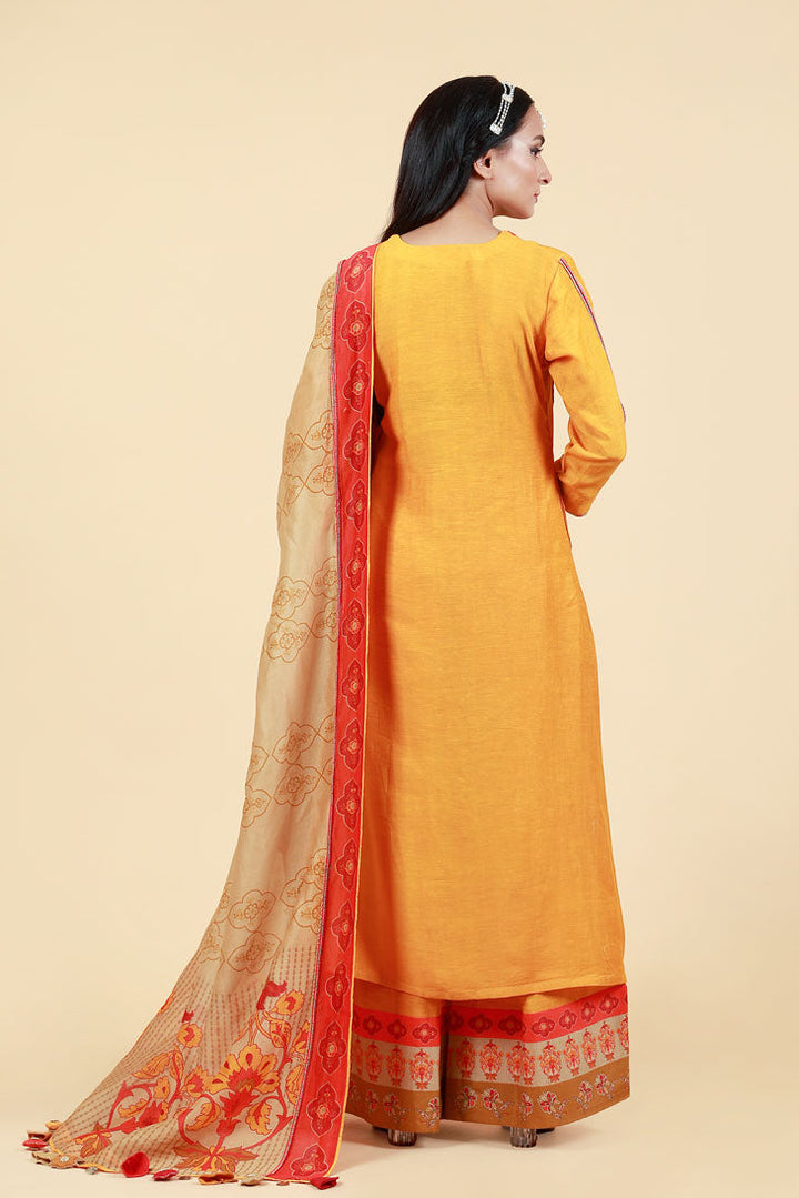 RASALA HALDI KURTA PALAZZO + DUPATTA SET| SHOBITAM