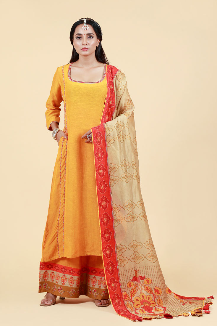 RASALA HALDI KURTA PALAZZO + DUPATTA SET| SHOBITAM