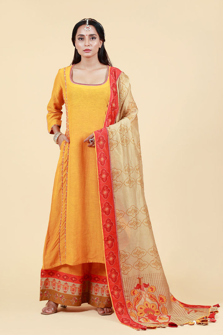 RASALA HALDI KURTA PALAZZO + DUPATTA SET| SHOBITAM