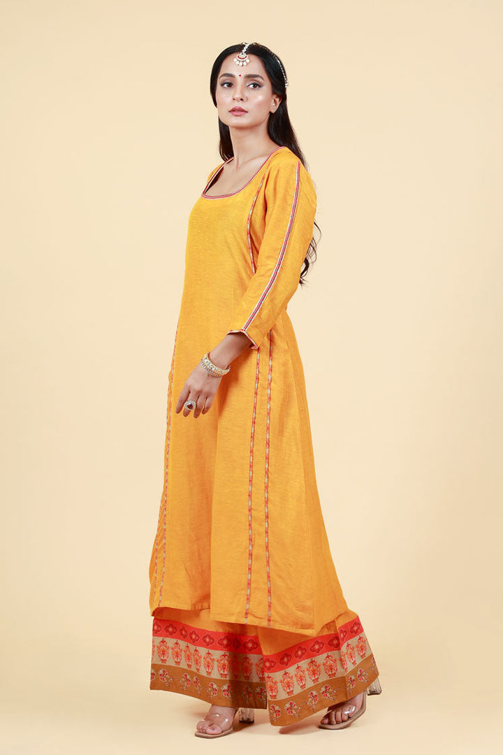 RASALA HALDI KURTA PALAZZO + DUPATTA SET| SHOBITAM