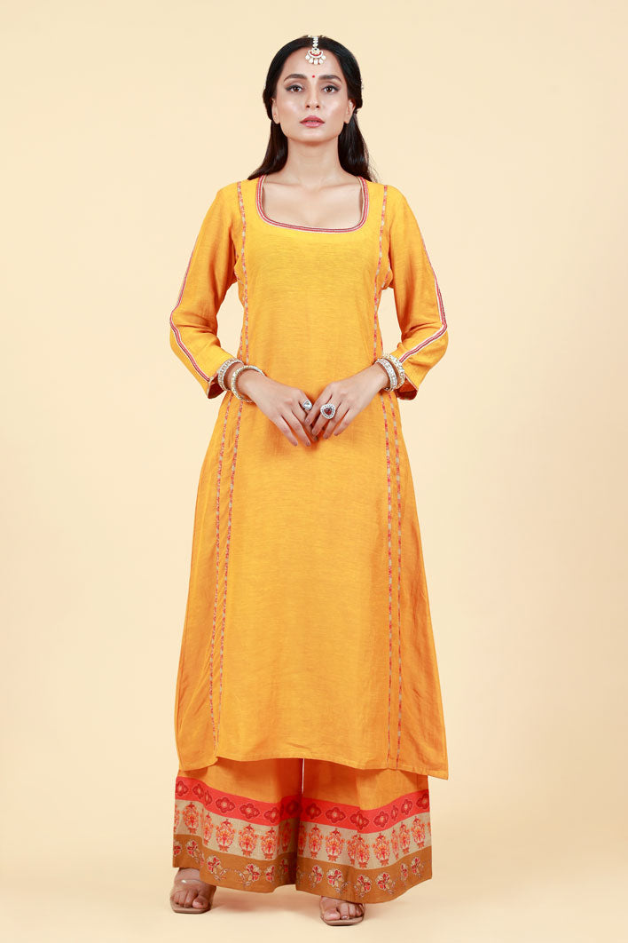 RASALA HALDI KURTA PALAZZO + DUPATTA SET| SHOBITAM