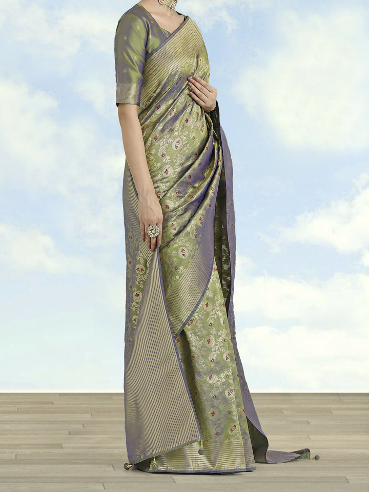 Banarasi Silk Olive jaal Pattern Saree | SHOBITAM
