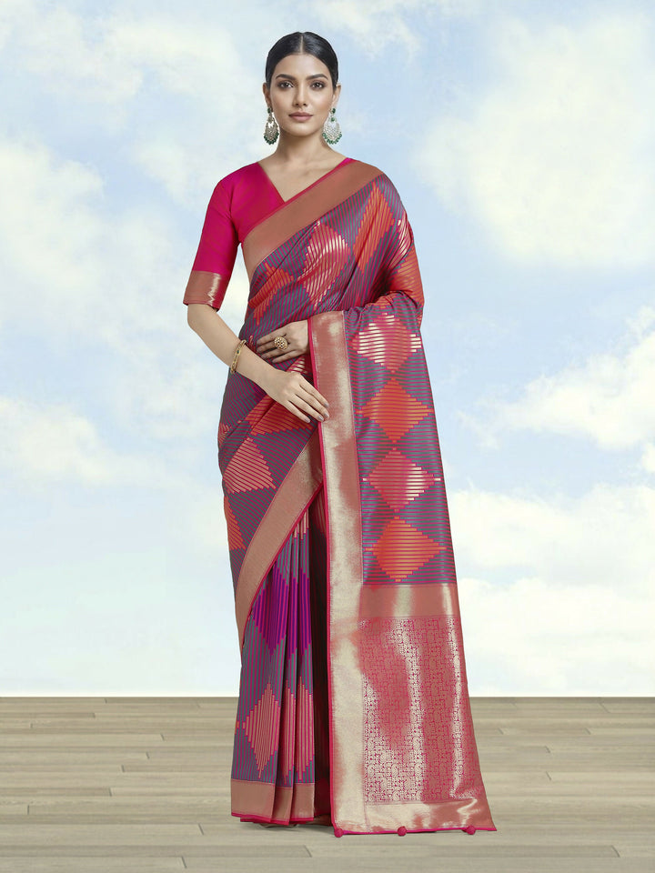 Pink Colour Banarasi Satin Silk Zari Weaving Saree | SHOBITAM