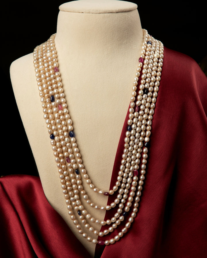 Ratnavali – Ruby Sapphire Pearl Mala | SHOBITAM